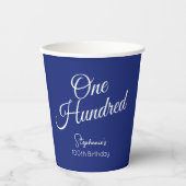 Einfach moderne Script Navy Blue 100. Geburtstag Pappbecher (Vorderseite)