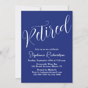 Einfach moderne Script Navy Blue Retirement Einladung