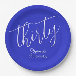 Einfach moderne Script Royal Blue 30. Geburtstag Pappteller
