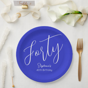 Einfach moderne Script Royal Blue 40. Geburtstag Pappteller