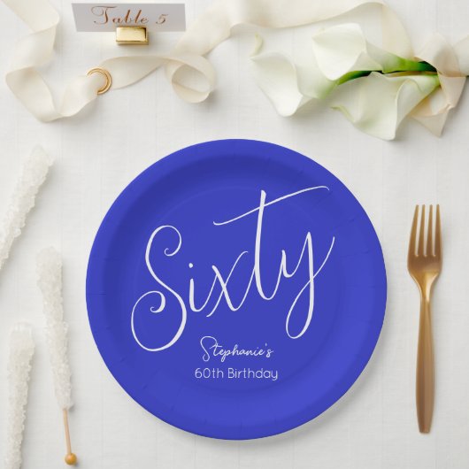 Einfach moderne Script Royal Blue 60. Geburtstag Pappteller (Hochzeit)