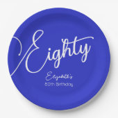 Einfach moderne Script Royal Blue 80. Geburtstag Pappteller (Vorderseite)