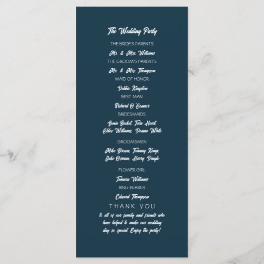 Einfach moderne, trendige Hochzeit Programm (Rückseite)