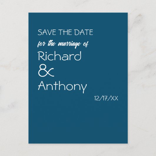 Einfach moderne, trendige Hochzeit retten das Datu Ankündigungspostkarte (Vorderseite)