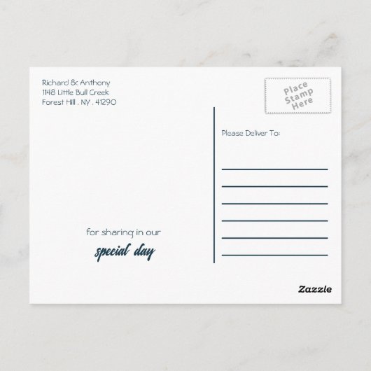 Einfach moderne, trendige Hochzeit Vielen Dank Postkarte (Rückseite)