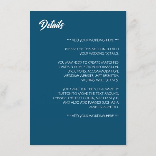 Einfach moderne, trendige Hochzeitsdetails Begleitkarte (Vorderseite)