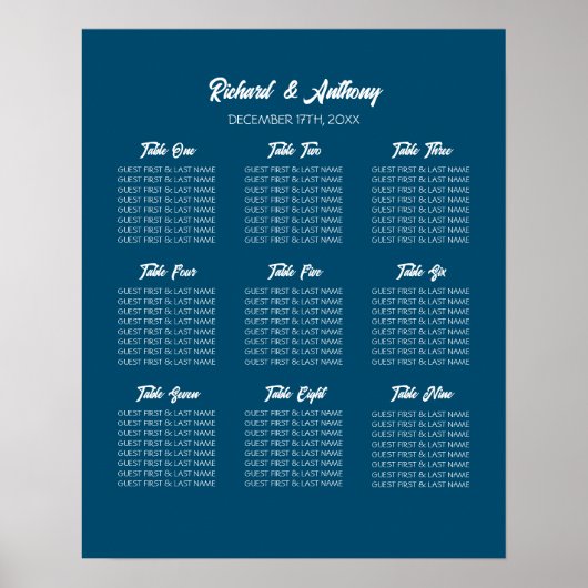 Einfach moderne, trendige Hochzeitssitzkarte Poster (Vorne)