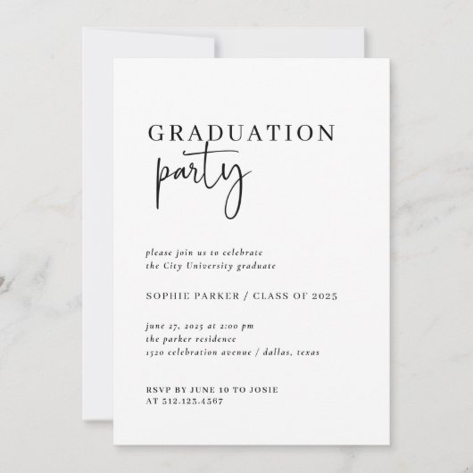 Einfach moderner Minimal | Party Schwarz-Weiß Einladung (Vorderseite)