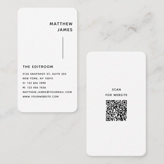 Einfach moderner Minimaler Schwarz-weißer QR-Code Visitenkarte (Vorne/Hinten)