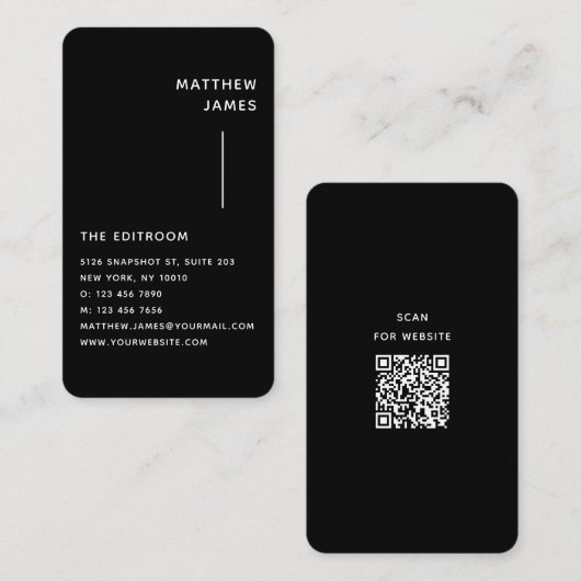 Einfach moderner Minimaler Schwarz-weißer QR-Code Visitenkarte (Vorne/Hinten)