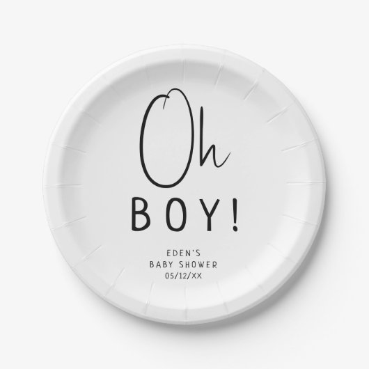 Einfach moderner neutraler Oh Junge! Babyparty Pappteller (Vorderseite)