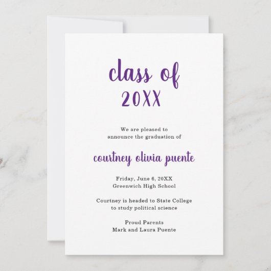 Einfach moderner, nicht Foto Lila Abschluss Ankündigung (Vorderseite)