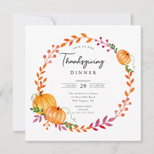 Einfach moderner Pumpkin Wreath Erntedank Einladung (Vorderseite)
