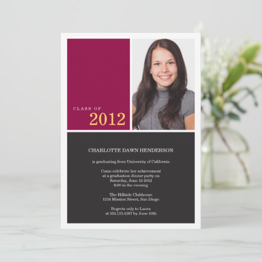 Einfach moderner Roter Abschluss Einladung (Stehend Vorderseite)