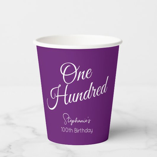 Einfach moderner Script Herbst Lila 100. Geburtsta Pappbecher (Vorderseite)