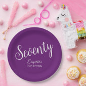 Einfach moderner Script Herbst Lila 70. Geburtstag Pappteller (Party)