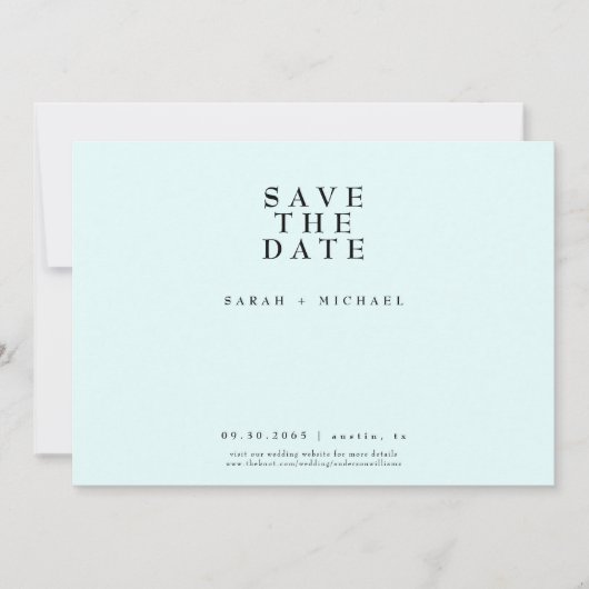 Einfach moderner Text nur eisblau hochheizen Save The Date (Vorderseite)