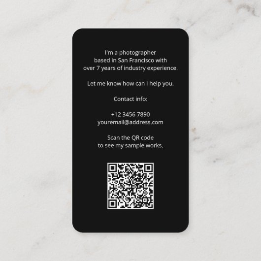 Einfach modernes Foto QR Code Berufliches Portfoli Visitenkarte (Rückseite)