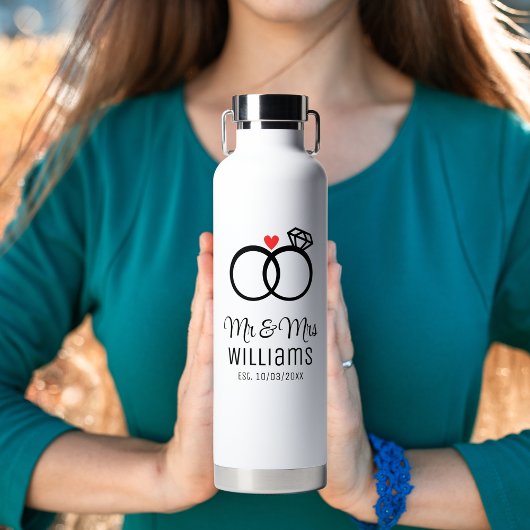 Einfach modernes MR & MRS mit Rings,Personalisiert Trinkflasche
