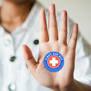 Einfach Modernes Rotes Kreuz Gesundheitswesen Blau Runder Aufkleber