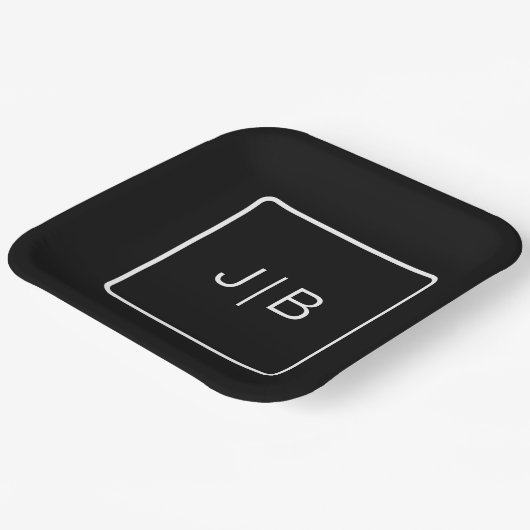 Einfach modernes Schwarz-Weiß-Monogramm-Minimalsys Pappteller (Gewinkelt)