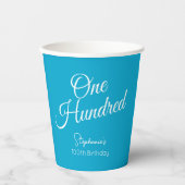 Einfach modernes Script Aqua Blue 100. Geburtstag Pappbecher (Vorderseite)