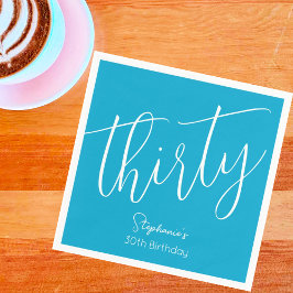 Einfach modernes Script Aqua Blue 30. Geburtstag P Serviette