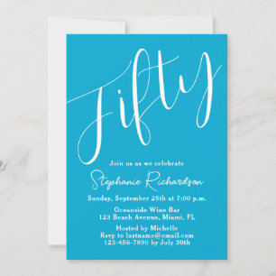 Einfach modernes Script Aqua Blue 50. Geburtstag Einladung