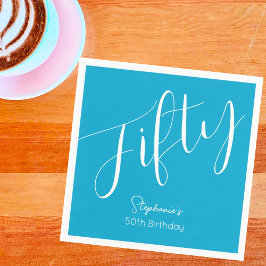 Einfach modernes Script Aqua Blue 50. Geburtstag Serviette