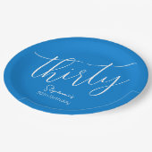 Einfach modernes Script Blue 30. Geburtstag Party Pappteller (Schrägansicht)