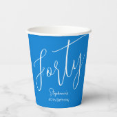 Einfach modernes Script Blue 40. Geburtstag Pappbecher (Rückseite)