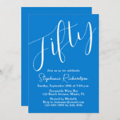 Einfach modernes Script Blue 50. Geburtstag Einladung (Vorne/Hinten)