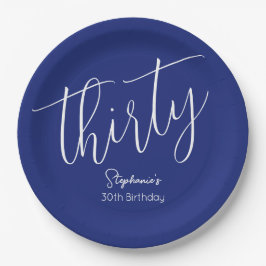 Einfach modernes Script Navy Blue 30. Geburtstag P Pappteller