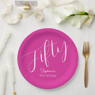 Einfach modernes Script Pink 50. Geburtstag Pappteller