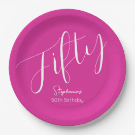 Einfach modernes Script Pink 50. Geburtstag Pappteller