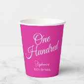 Einfach modernes Script Rosa 100. Geburtstag Pappbecher (Rückseite)