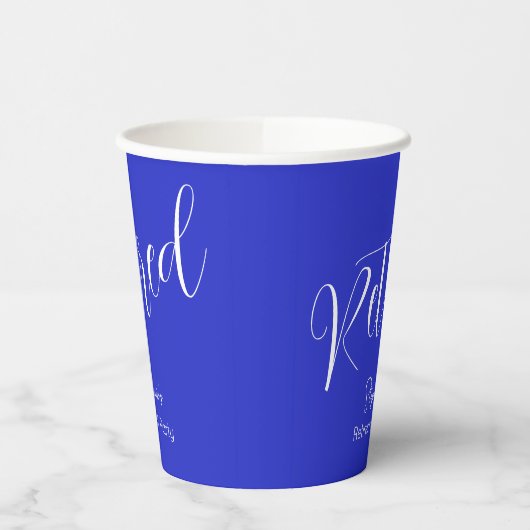 Einfach modernes Script Royal Blue Retirement Part Pappbecher (Links)