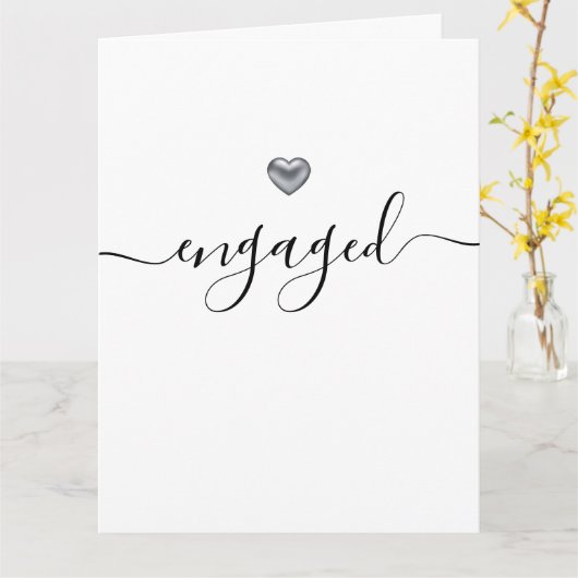 Einfach modernes Silberherz Weiß Verlobt Karte (Gelbe Blume)