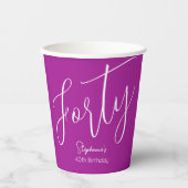 Einfach modernes Skript Dunkelrosa 40. Geburtstag Pappbecher (Vorderseite)