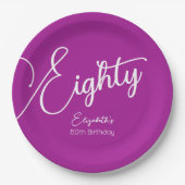 Einfach modernes Skript dunkles Rosa 80. Geburtsta Pappteller (Vorderseite)