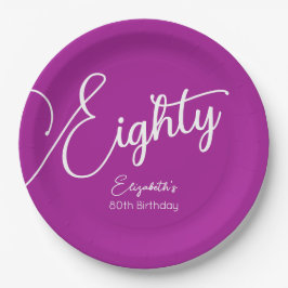 Einfach modernes Skript dunkles Rosa 80. Geburtsta Pappteller