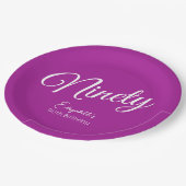 Einfach modernes Skript dunkles Rosa 90. Geburtsta Pappteller (Schrägansicht)