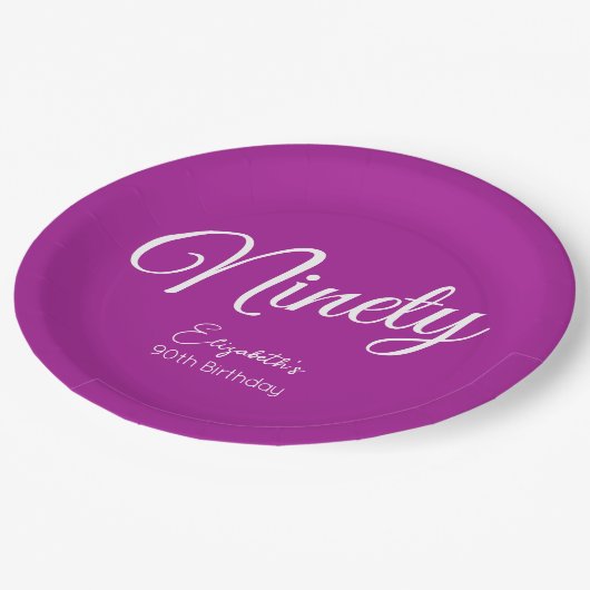 Einfach modernes Skript dunkles Rosa 90. Geburtsta Pappteller (Schrägansicht)