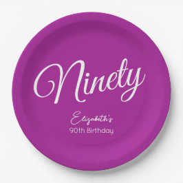 Einfach modernes Skript dunkles Rosa 90. Geburtsta Pappteller