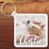 Einfach modernes, stilvolles Foto mit Hundename 2 Schlüsselanhänger (Vorderseite)