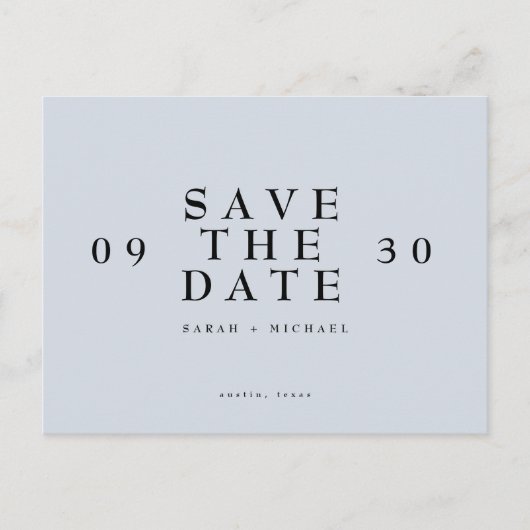 Einfach modernes Wedding Dusty Blue Save the Date Postkarte (Vorderseite)