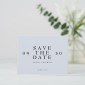 Einfach modernes Wedding Dusty Blue Save the Date Postkarte (Stehend Vorderseite)