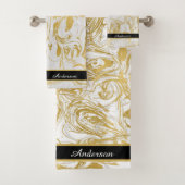 Einfach Monogram Gold Weiß Marmor schwarz marbeln Badhandtuch Set (Insitu)