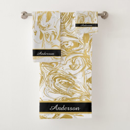 Einfach Monogram Gold Weiß Marmor schwarz marbeln Badhandtuch Set (Insitu)
