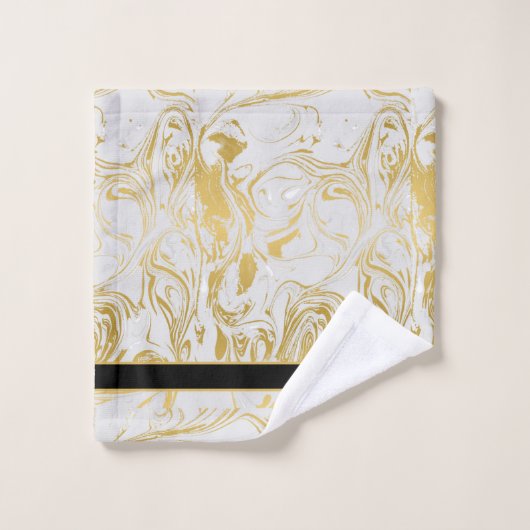 Einfach Monogram Gold Weiß Marmor schwarz marbeln Badhandtuch Set (Waschlappen)